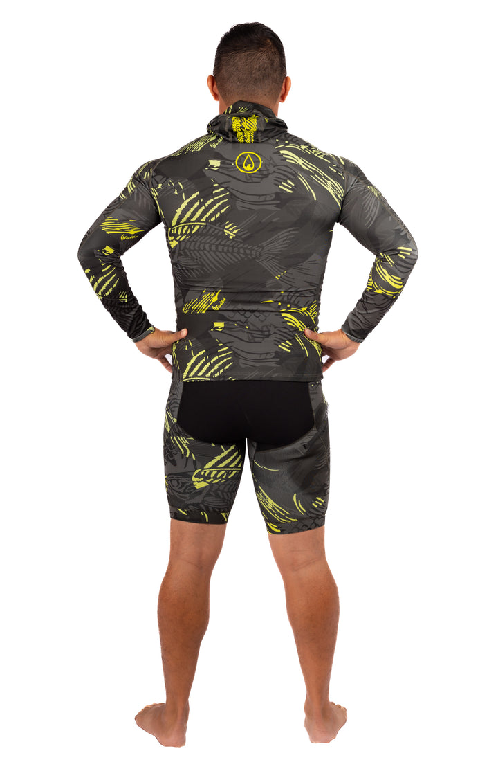 Lime Fishbone Hooded Spearfishing Rashguard