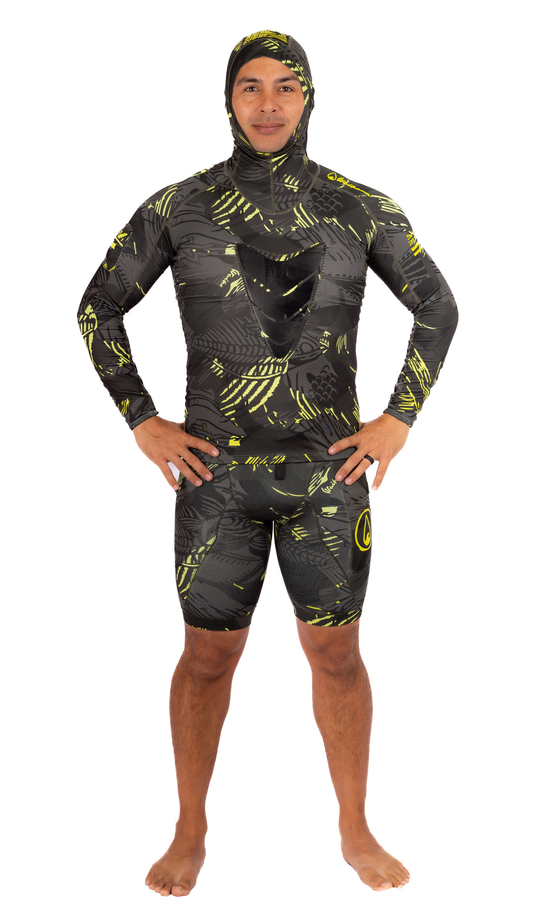 Lime Fishbone Hooded Spearfishing Rashguard