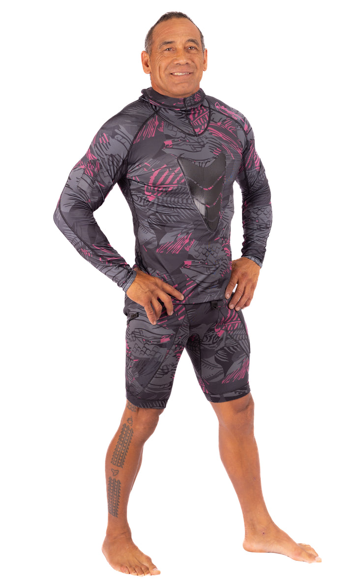 Pink Fishbone Hooded Spearfishing Rashguard