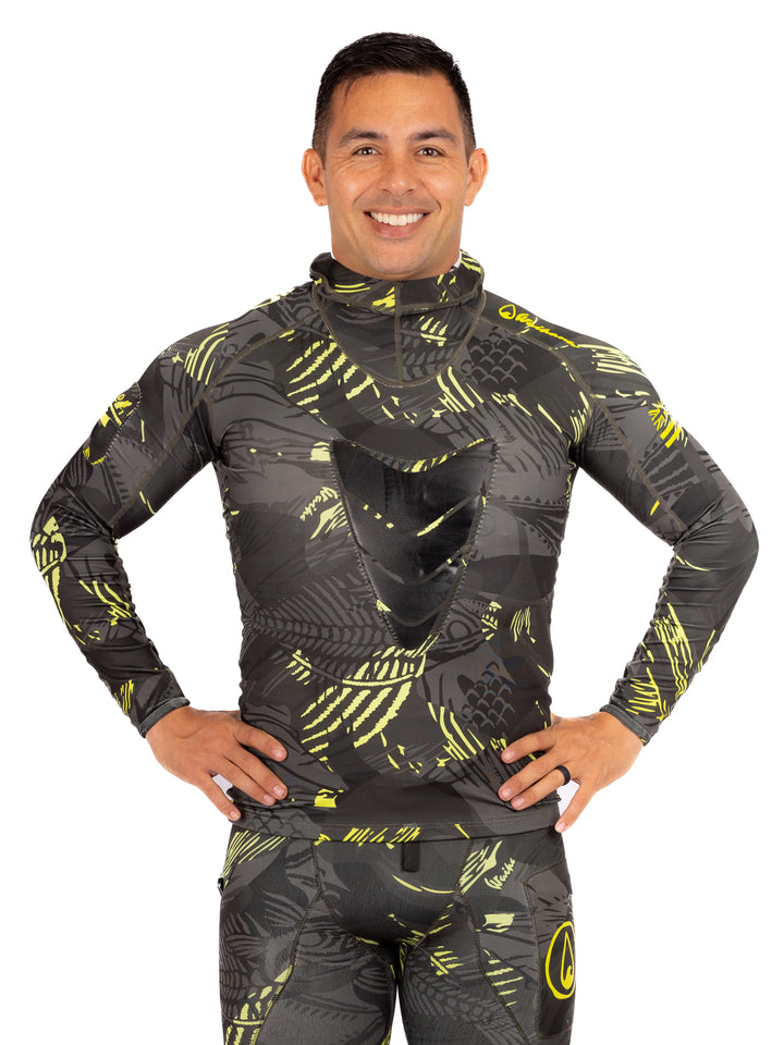 Lime Fishbone Hooded Spearfishing Rashguard