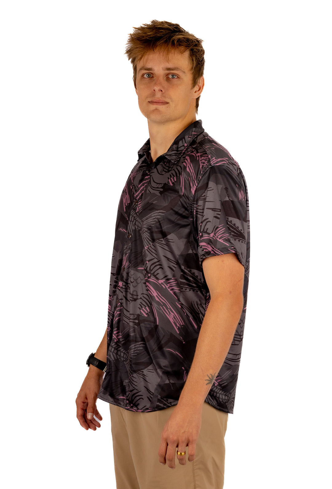 Unisex Pink Fishbone Aloha Shirt